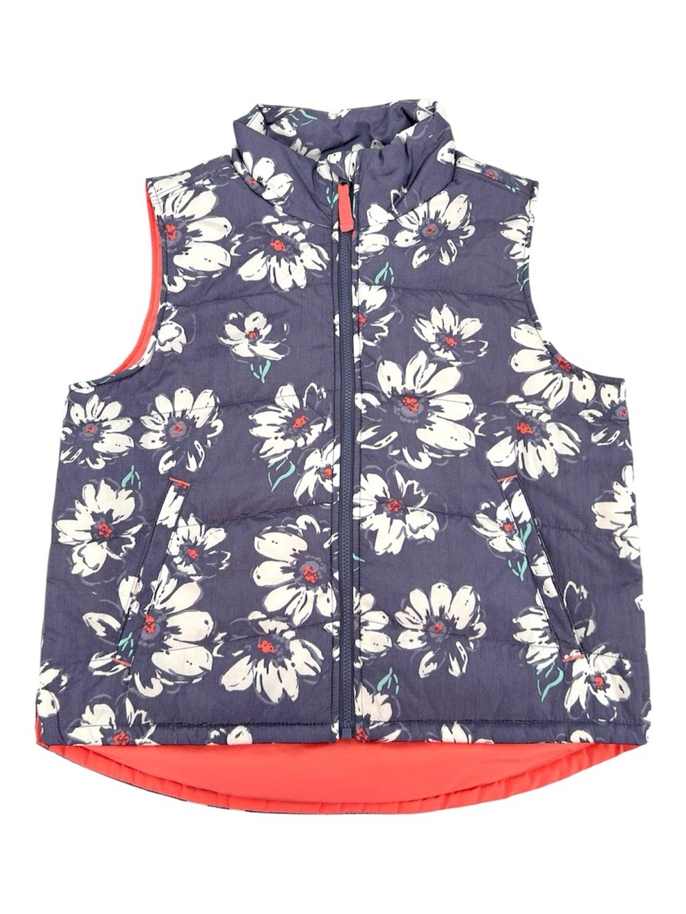 Oshkosh B’gosh Girls’ Purple Floral Print Full Zip Puffer Vest Size 10